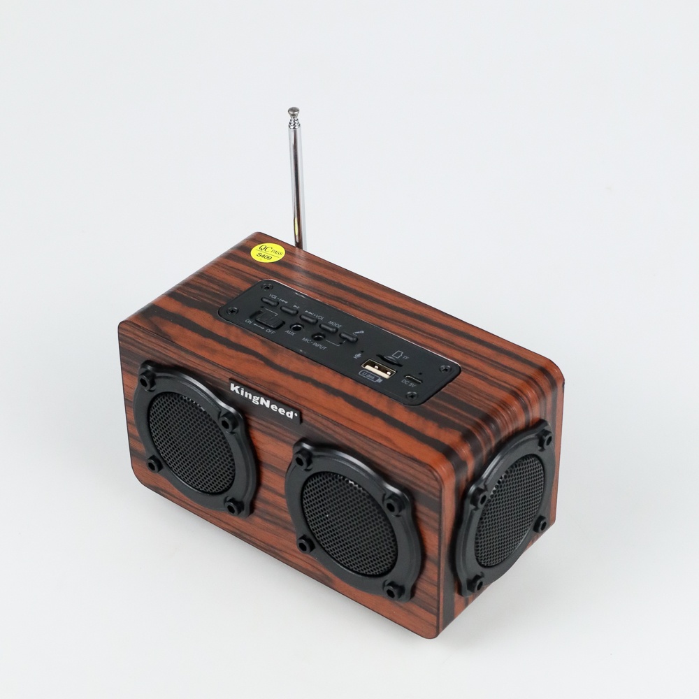 Kingneed Bluetooth Speaker FM Radio Wood Design - S409 - Brown