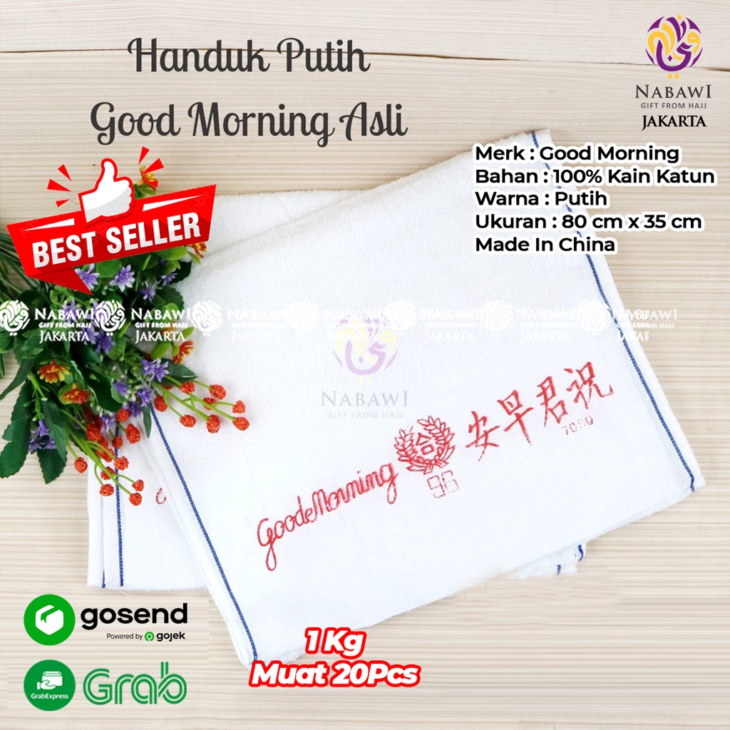 Handuk Good Morning Handuk Biasa / Handuk Original Olahraga Handuk Wajah Perlengkapan Haji dan Umroh Jakarta