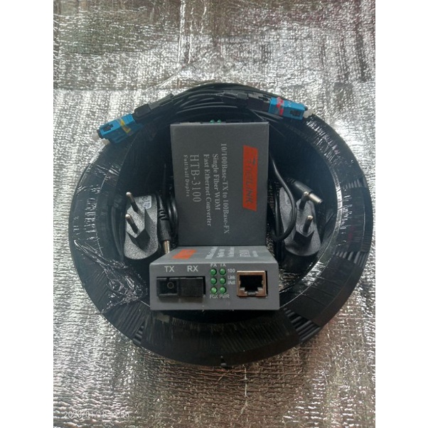 kabel DC 2 core 3 seling fo panjang 50 m sudah terpasang konektor dan sepasang converter htb AB ting