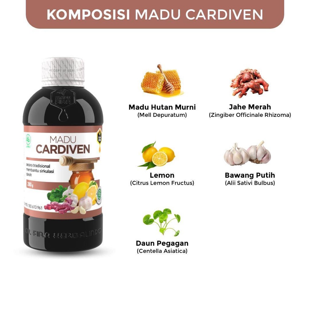 MADU CARDIVEN Original Madu Fira 280g BPOM Halal | Madu Herbal Pelancar Sirkulasi Darah - Baik untuk Jantung