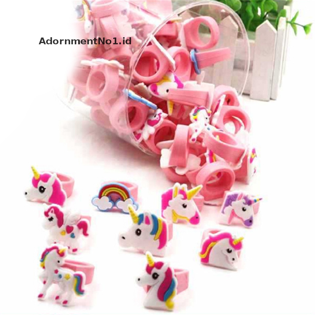 [AdornmentNo1] 5pcs/set Kartun Unicorn Karet Cincin Mainan Pesta Tas Pengisi Pernikahan Mainan Anak Hadiah [ID]