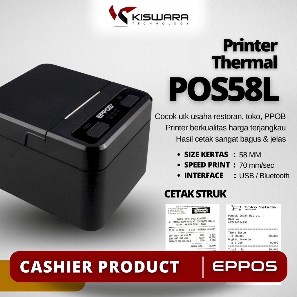 Printer Thermal EPPOS PLUS 58mm POS58L USB BLUETOOTH