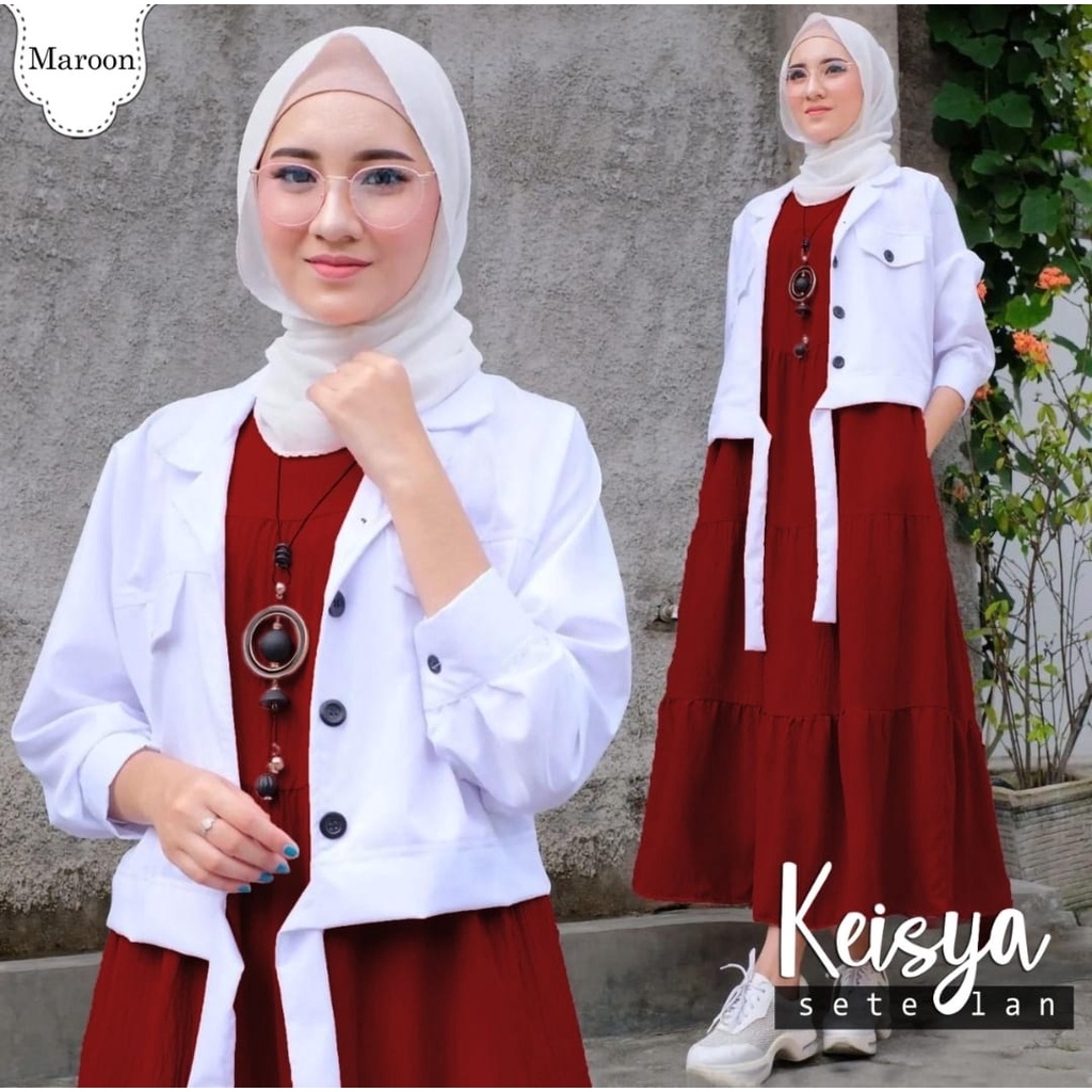 SET KEISYA 2IN1 FASHION PAKAIAN WANITA SET INNER DAN OUTER BAHAN MOSCREPE JCHM