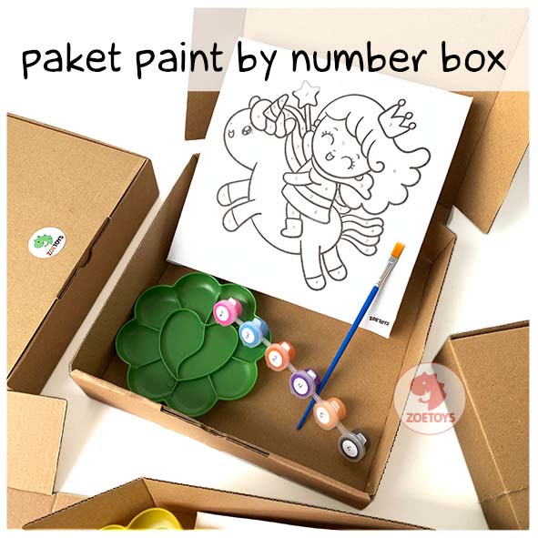 Zoetoys Paket Lengkap Paint by Number Box | Custom Numbers Children Canvas 20x20 Painting Set Kanvas Pallet Kuas Anak Kit Disney Princess Unicorn Toy Story Pooh Pokemon Mario Anya Space Easter Paskah Ramadan Activity | Peralatan Melukis | Cari Bingkisan H