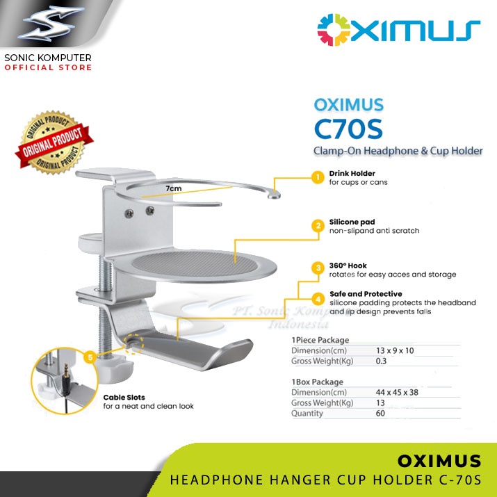 OXIMUS C70S Headphone Hanger Cup Holder Deskmount Jepit Meja