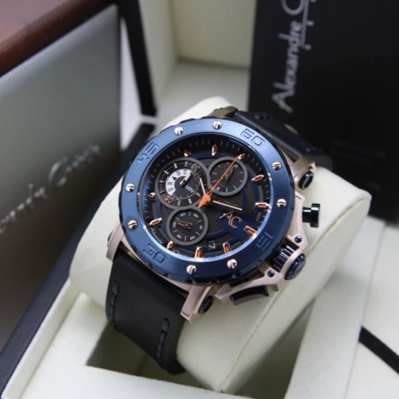 jam tangan pria original ALEXANDRE XHRISTIE AC9205MC ROSEGOLD BLUE