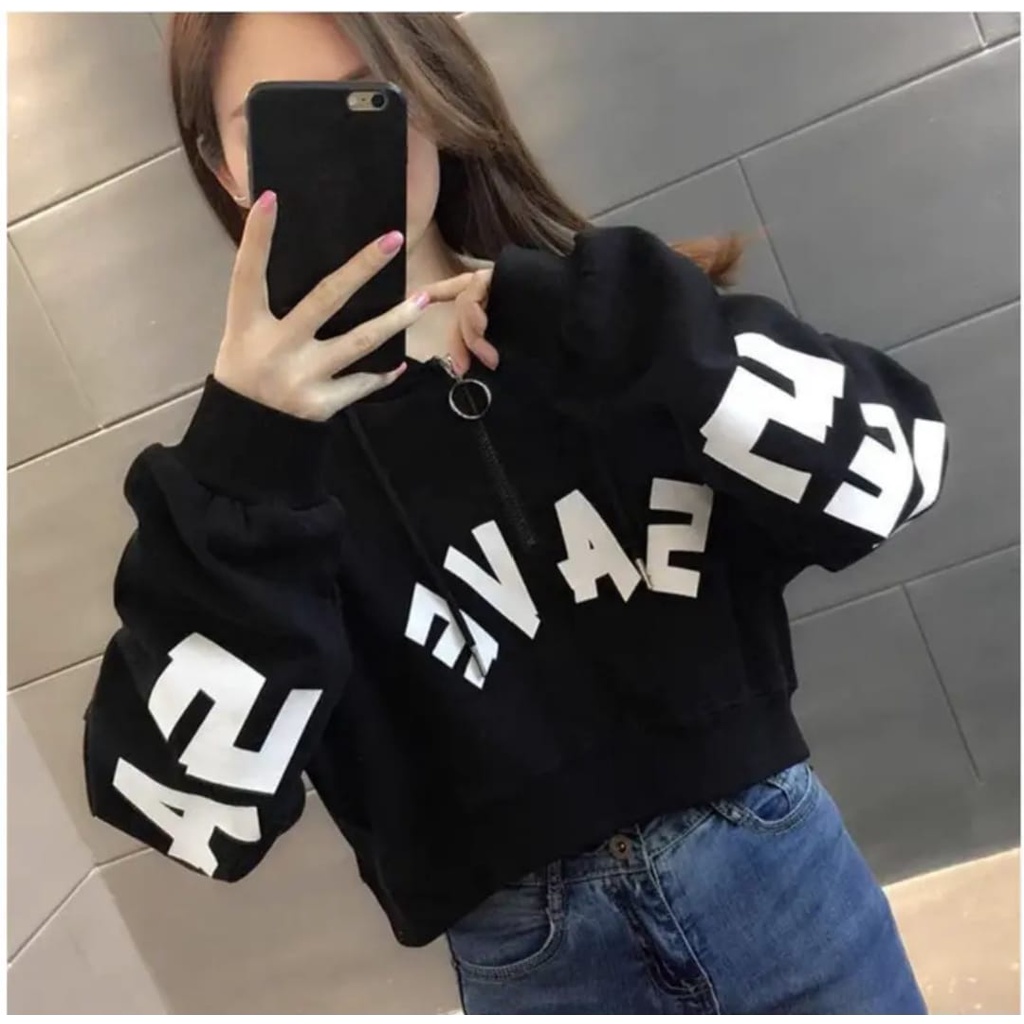 Save Sweater Crop Wanita Oversize | Sweater Crop Hoodie Wanita Korean Style Kekinian