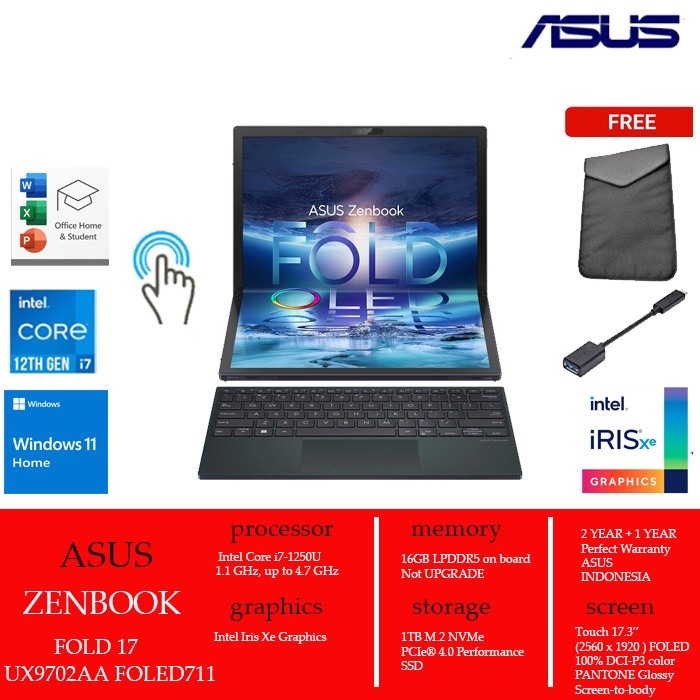 Asus ZenBook 17 Fold UX9702AA FOLED711 Core i7 1250U 16G 1TB Win11 OHS Touch