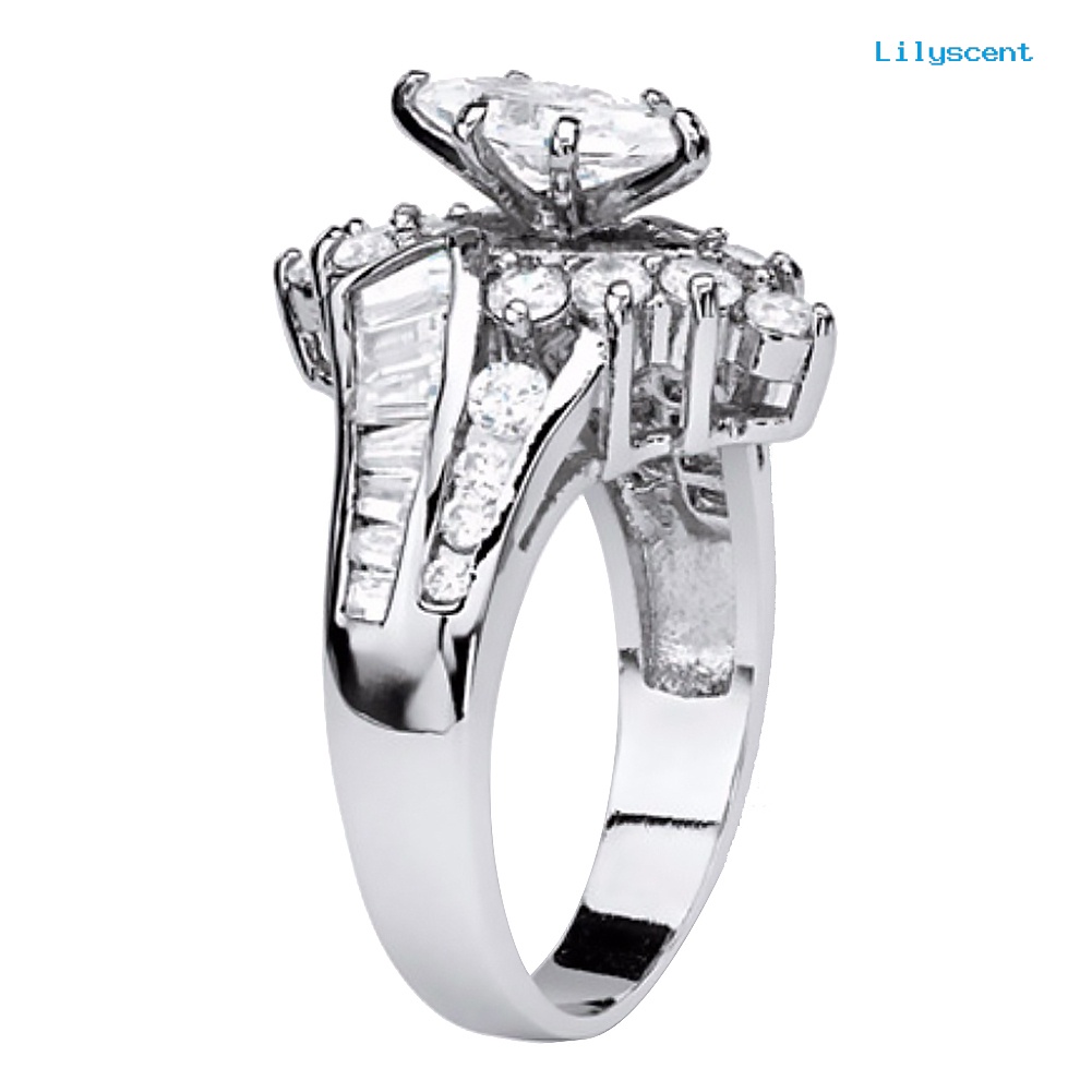 [LS] Wanita Marquise Cut Cubic Zirconia Engagement Anniversary Jari Cincin Perhiasan