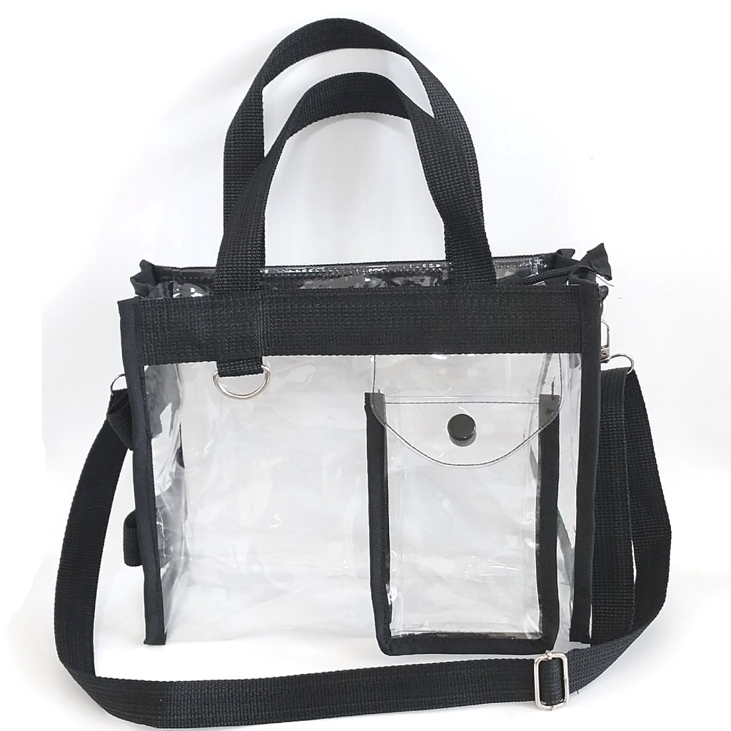 TAS SELEMPANG TRANSPARAN HITAM PVC SLING BAG / HAND BAG/ TAS KONSER