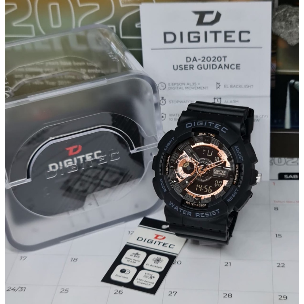 Jam Tangan Cowok Pria DIGITEC 2020 ORIGINAL LED Bulat Digital Import Murah Mewah BONUS BATERAI CADANGAN!