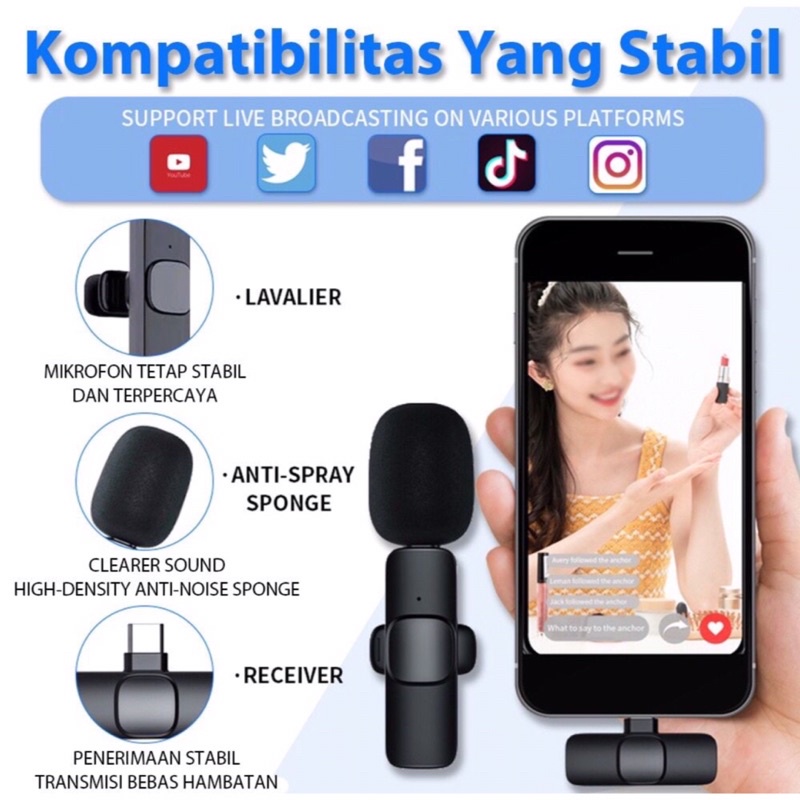 Microphone Wireless Mini Clip on KT10 Pro Mic Youtuber Vlogger For Lightning &amp; Type C