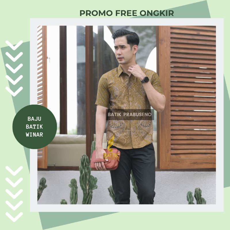 Batik Prabuseno Motif Candikala Lengan Pendek Baju Cowok Slimfit Kemeja Anak Laki Dewasa Harga Murah