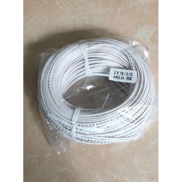 kabel awg 24 2x18serabut 1rol panjang 50meter full tembaga