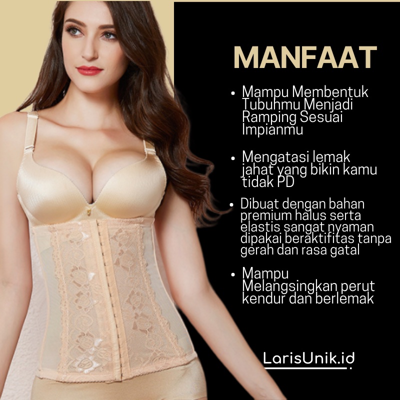 Korset Pembentuk Tubuh Stagen Wanita Pakaian Dalam Model Renda 3 Rows Pengait