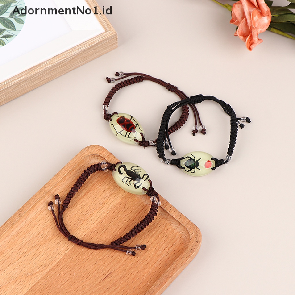 [AdornmentNo1] Glow In The Dark Handmade Resin Pesona Gelang Kumbang Bercahaya Serangga Gelang Pria Wanita Perhiasan Hadiah Bercahaya Serangga Amber Dikepang Gelang [ID]