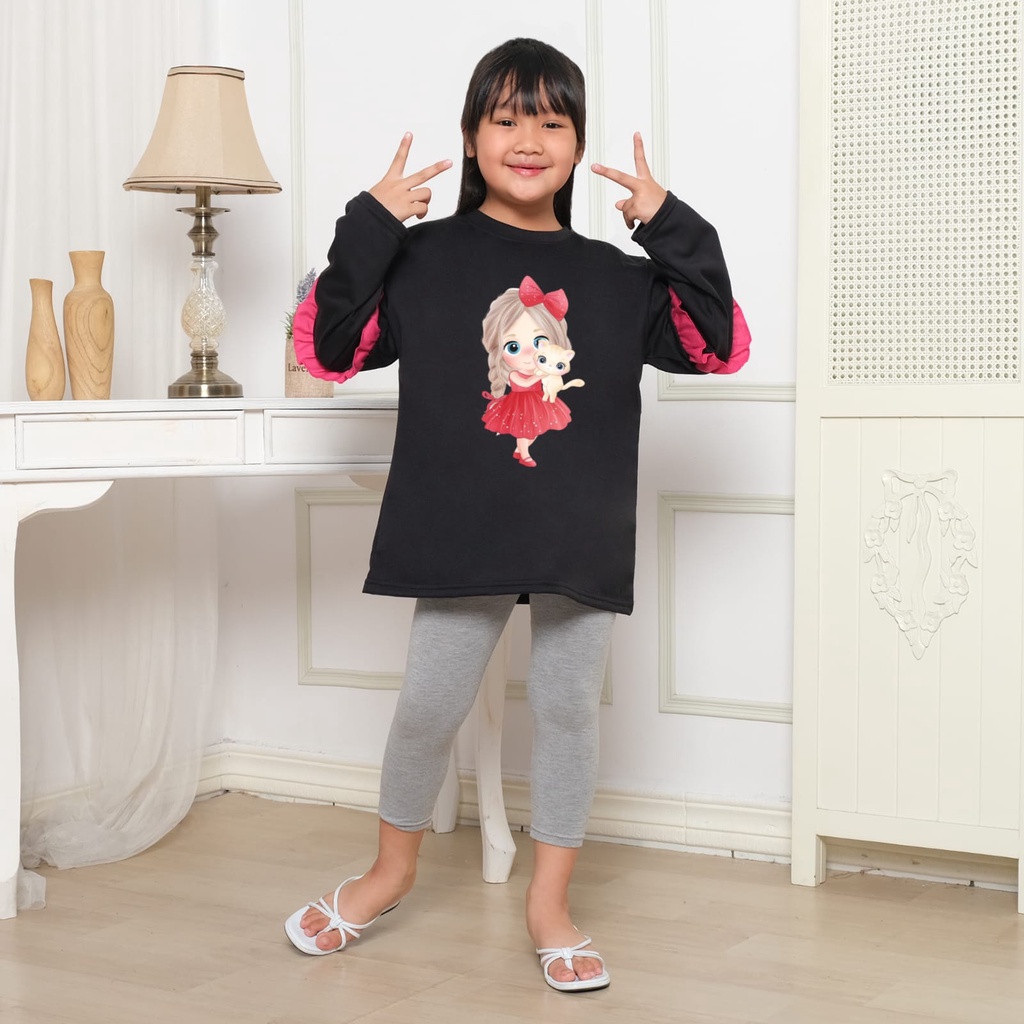 Hzl_outfit Baju Kaos Naswa Anak Perempuan Panjang GirlLandCat/ Kaos Panjang Naswa Anak Anak