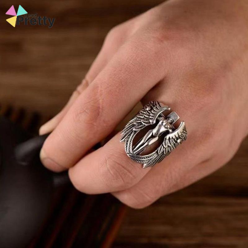 Cincin punk perak antik yang dipersonalisasi Pria aksesori fashion Korea - PD