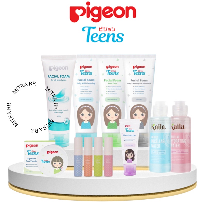 PIGEON TEENS Facial Foam | Moisturizer |  Liptint Jelly Tint | Bedak Padat Remaja Compact Powder | Sabun Cuci Muka Remaja Original