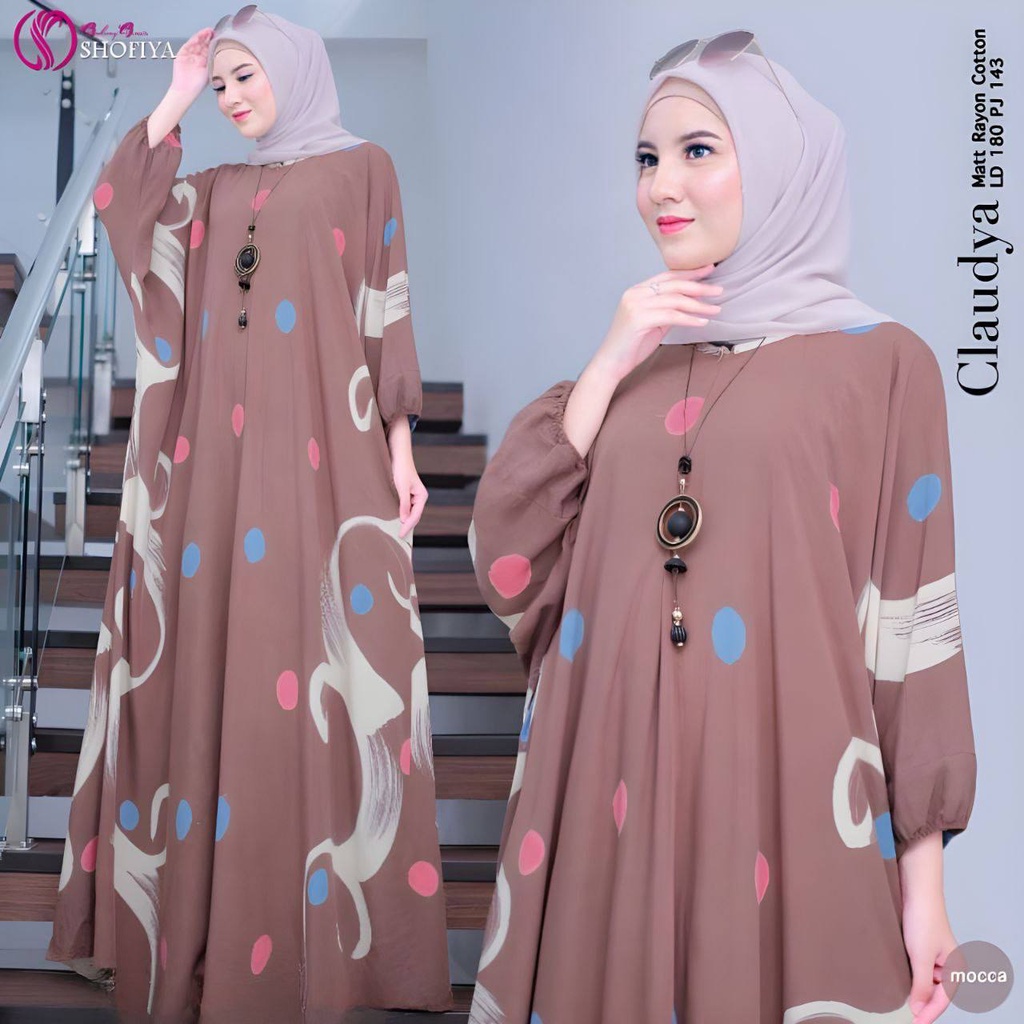 Claudya  Kaftan Wanita Rayon Premium Gamis Jumbo Baju Batik Lengan Karet Dress Women Caftan Bigsize LD 170 cm