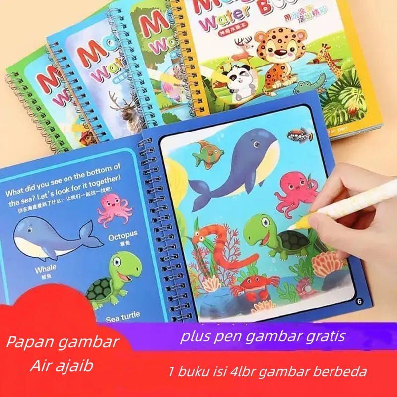 

Majic Water Book Mainan Edukasi Buku Ajaib Mewarnai dengan air Karakter Usia 2 3 tahun
