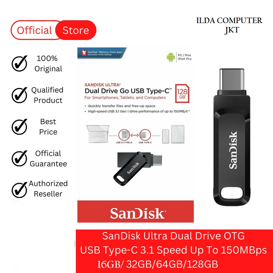 SANDISK USB Flashdisk Flashdrive OTG Type C 16GB / 128GB