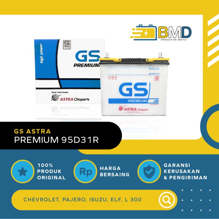Aki Mobil GS Astra Premium 95D31R untuk L-200, Strada, Delica, Kuda