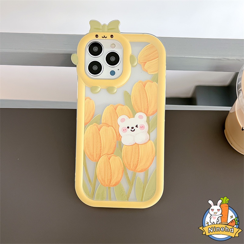 IPHONE Casing Kompatibel Untuk Iphone14 13 12 11 Pro Max X Xr Xs Max SE 2020 7 8 6 6s Plus Lukisan Minyak Golden Tulip Phone Case Anti-Drop Monster Kecil Silikon Soft Case Cover Pelindung