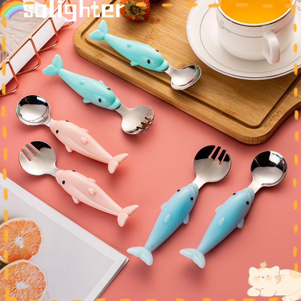 Solighter Set Peralatan Makan Bayi Travel Stainless Steel Dengan Kotak Makan Makanan Sendok Garpu