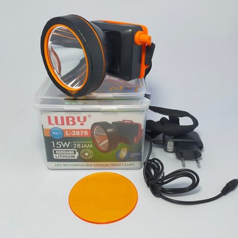 Senter Kepala Luby 15 Watt L-2878 LED Putih Recharge Waterproof Original