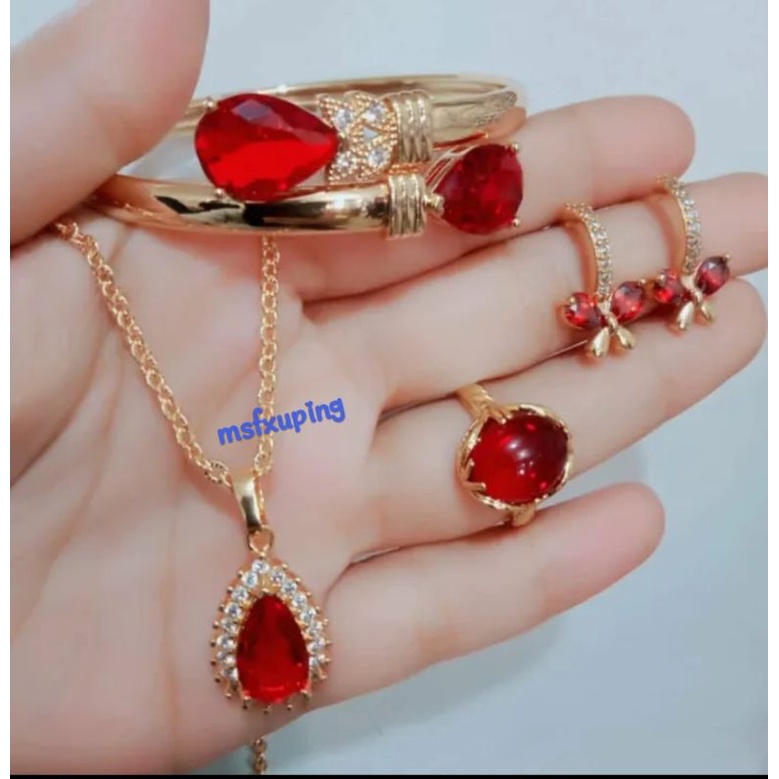 COD Set Perhiasan Dewasa Merah Delima Cantik Xuping Permata