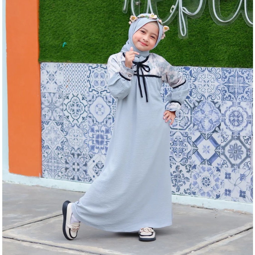 Promo Baju Gamis Dress Wanita Remaja Muslim Busui Kekinian Modern Simple Elegan usia 7-12 tahun ld 90 pb 110 cm