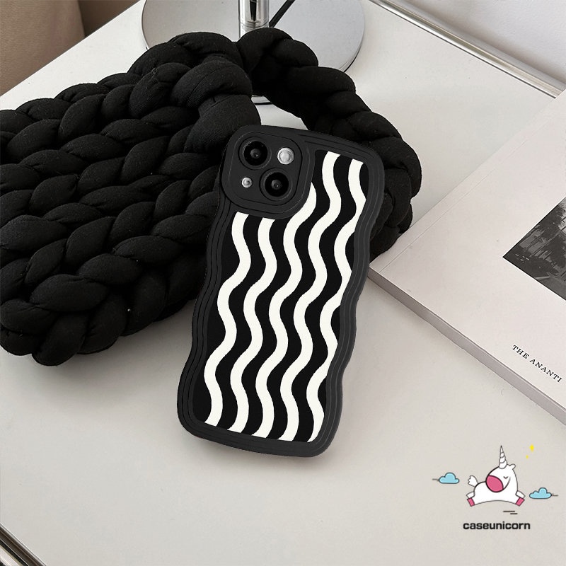 Untuk Samsung A14 A04s A13 A12 A04 A03s A50s A04E A23 A50 A32 A21s A53 A52 A22 A52s A11 A33 A02s A31 A30s A20 A51 M22 Wavy Edge Art Hitam Putih Motif Gelombang Air Soft TPU Case