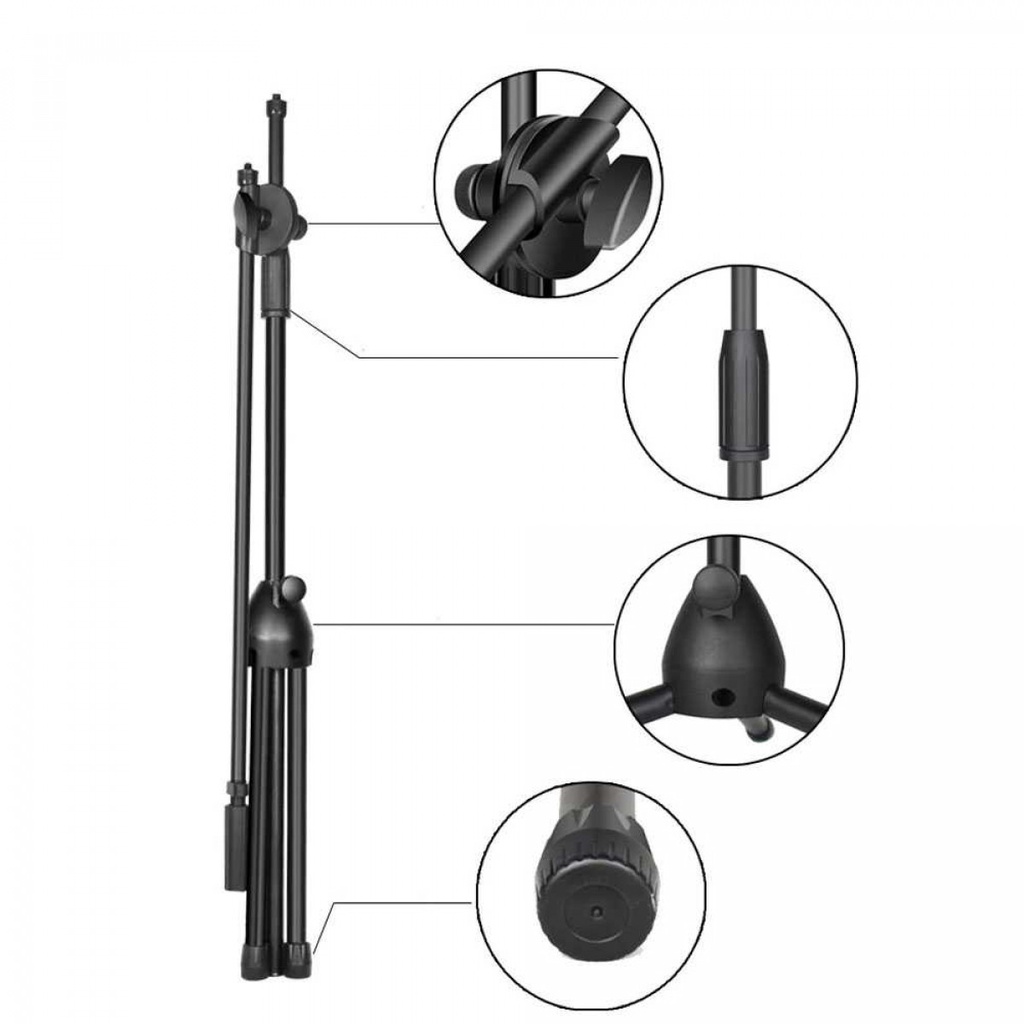 Tripod Stand Lampu Dengan Smartphone Boom Arm Dan LED Light Adjustable