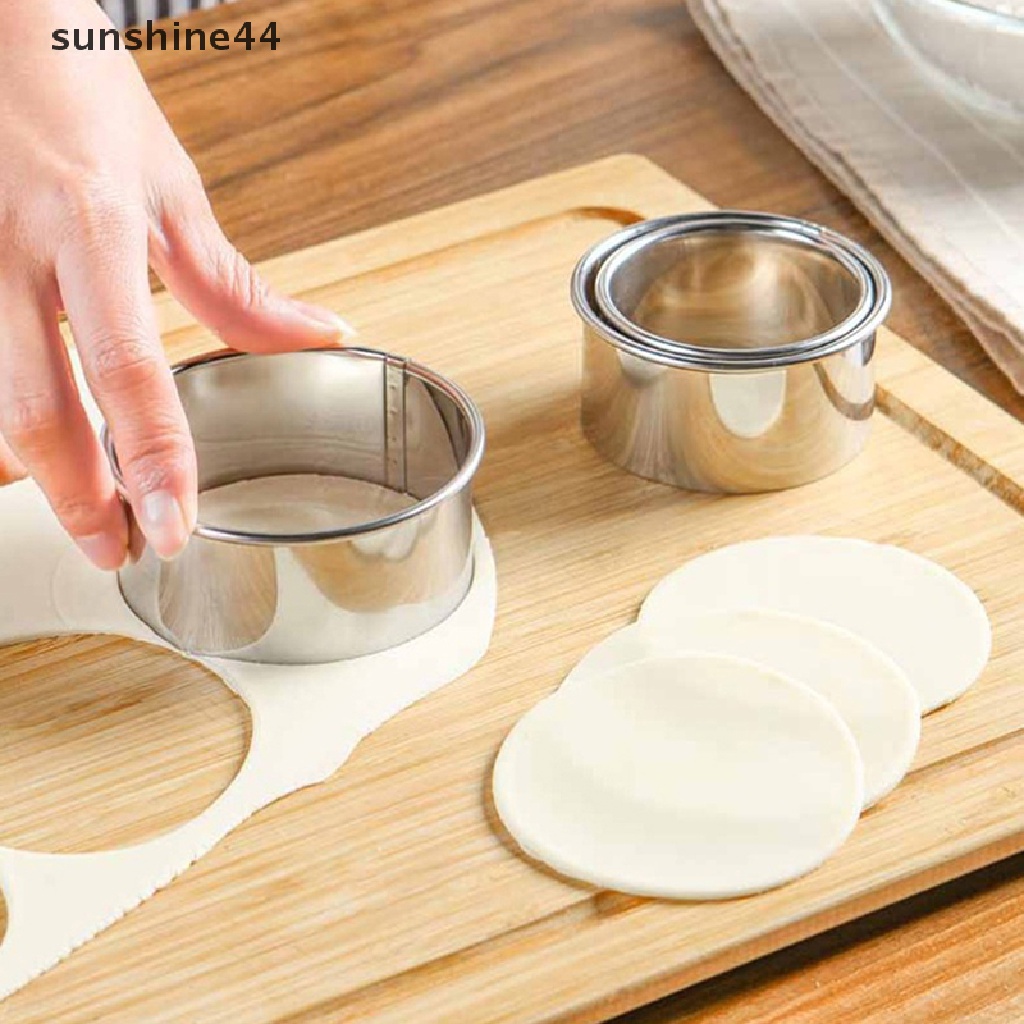 Sunshine 3Pcs/Set Stainless Steel Round Dumplings Cutter Cetakan Stamper Adonan Kue Kering Bulat.