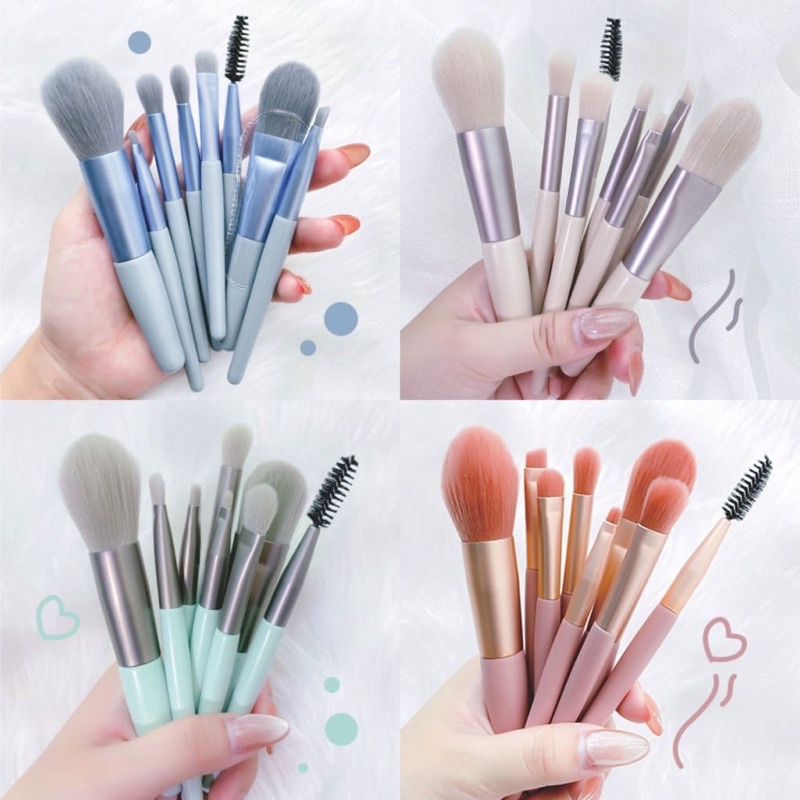 Kuas Make Up 8 IN 1 Free Pouch Make Up Brush 8Pcs Mini Travel Cosmetic Brush Make up