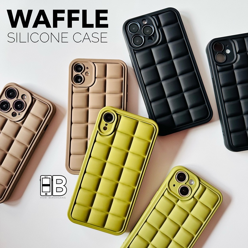 Casing Softcase Waffle Silicone Square Edge Case iPhone X XR XS 11 12 13 14 PRO MAX