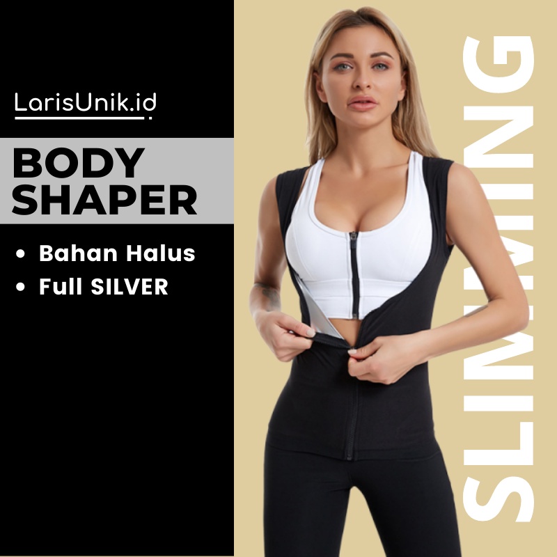 Rompi Pelangsing Korset Baju Sauna Olahraga Pengecil Perut Buncit Pinggang Wanita Korsed Corset Kroset Korslet Pembakar Penghancur Lemak Tubuh Badan Wanita Fat Burner Burn Pelangsing Jumbo Cami Zipper Silver Resleting Original Premium