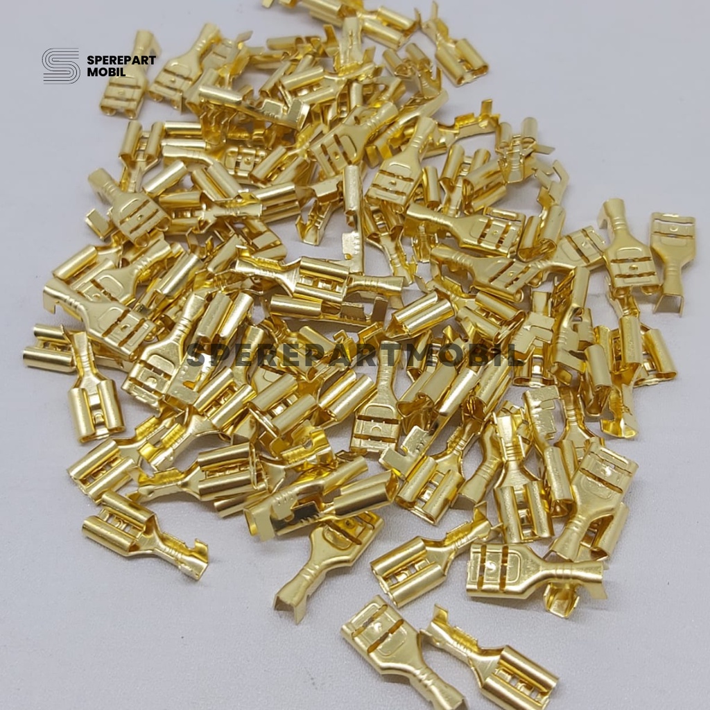PROMO REDY 100PCS Skun Sekun Gepeng Cewek Konektor Kabel Terminal Cewe Female Kuningan Sekun