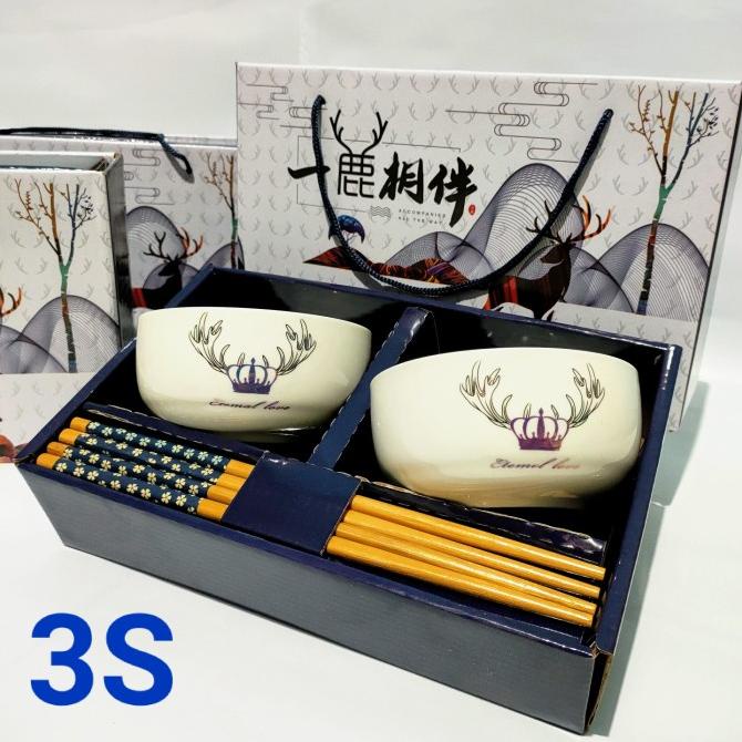 

Hampers gift bowl - Box Parsel mangkok keramik + sumpit - 2 set