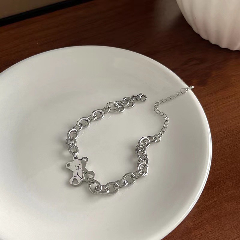 Fashion Lucu Gelang Cinta Melubangi Beruang Gelang Baja Titanium Adjustable Aksesoris Gelang Wanita