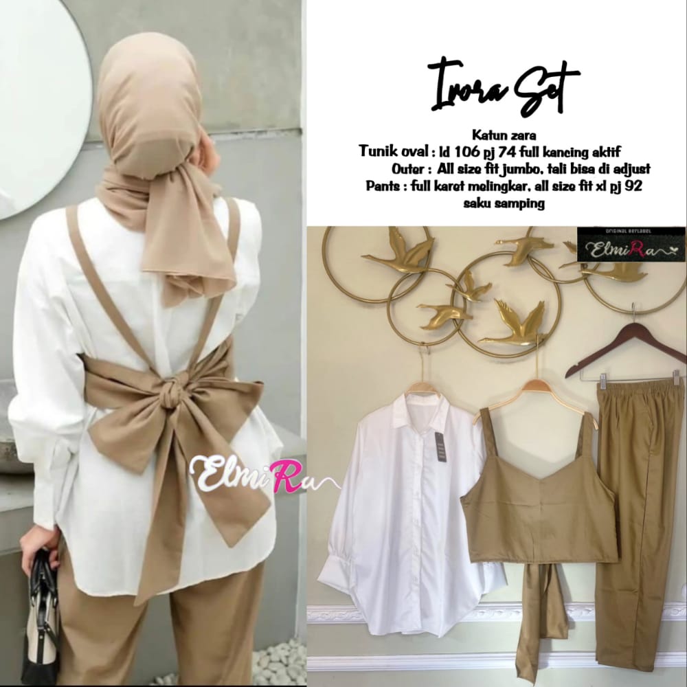 IVORA  SET PAKAIAN SETELAN ONESET BY ELMIRA BAHAN ZARA TUNIK OVAL OUTER PANTS