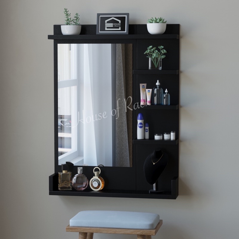 RAK MAKEUP GANTUNG WARNA HITAM/ MEJA RIAS GANTUNG / RAK RIAS / MEJA RIAS DINDING / KACA RIAS DINDING