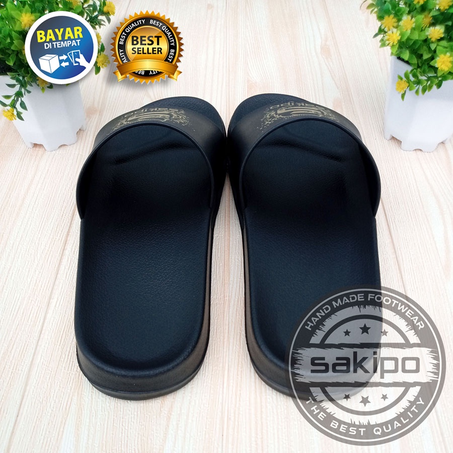 PROMO 2.2 COD SALE !! SANDAL DISTRO PRIA DEWASA REMAJA SLIDE HITAM EMAS / SENDAL SLIDE TAHAN AIR TRENDI KEKINIAN RINGAN NYAMAN DIPAKAI / SANDAL TAHAN AIR TRENDI TERBARU / SAKIPO