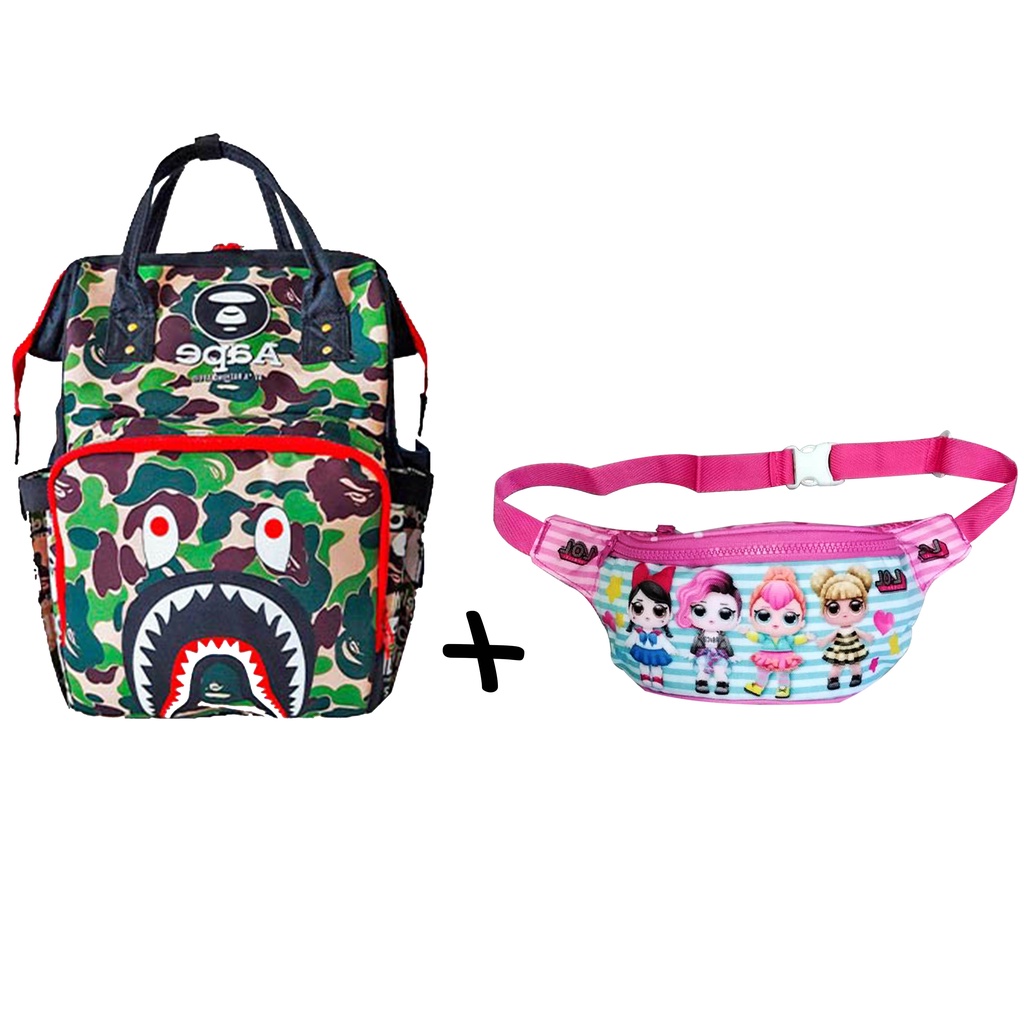 Diaper bag dan tas pinggang anak paket bundling lebiih murah dan hemat MOJI 2