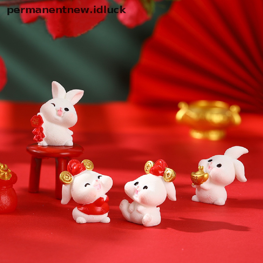 [luckypermanentnew] 1pc Kartun Lucu Tahun Kelinci Micro Landscape Resin Dekorasi Meja Rumah [ID]