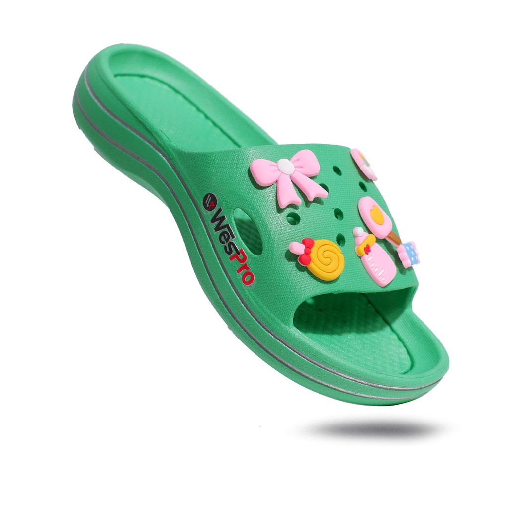 Wespro Donna Sandal anak perempuan selop karet slip on Karakter jibbitz pelangi lucu