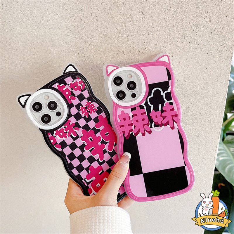 IPHONE Casing Kompatibel Untuk Iphone14 13 12 11 Pro Max X Xr Xs Max8 7 6 6s Plus SE 2020 Korea Motif Kisi Rose Pink Casing Ponsel Bumper Shockproof Silicone Soft Case Cover Pelindung