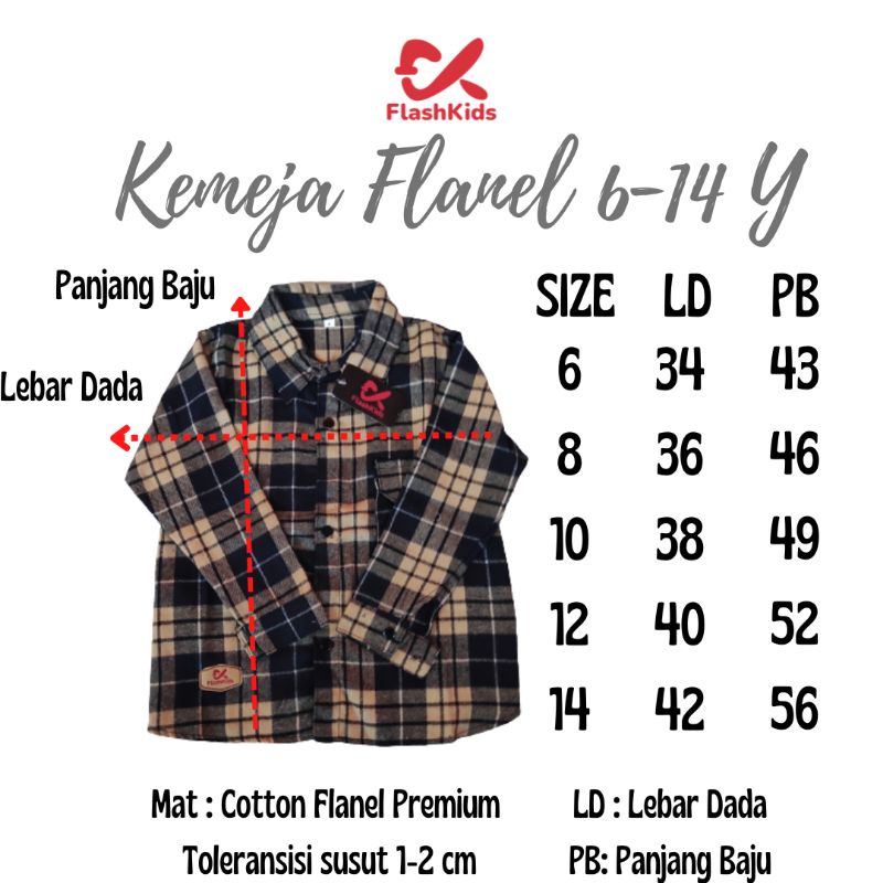 Flashkids Kemeja Anak Flanel Laki  Panjang 6-14 Thn