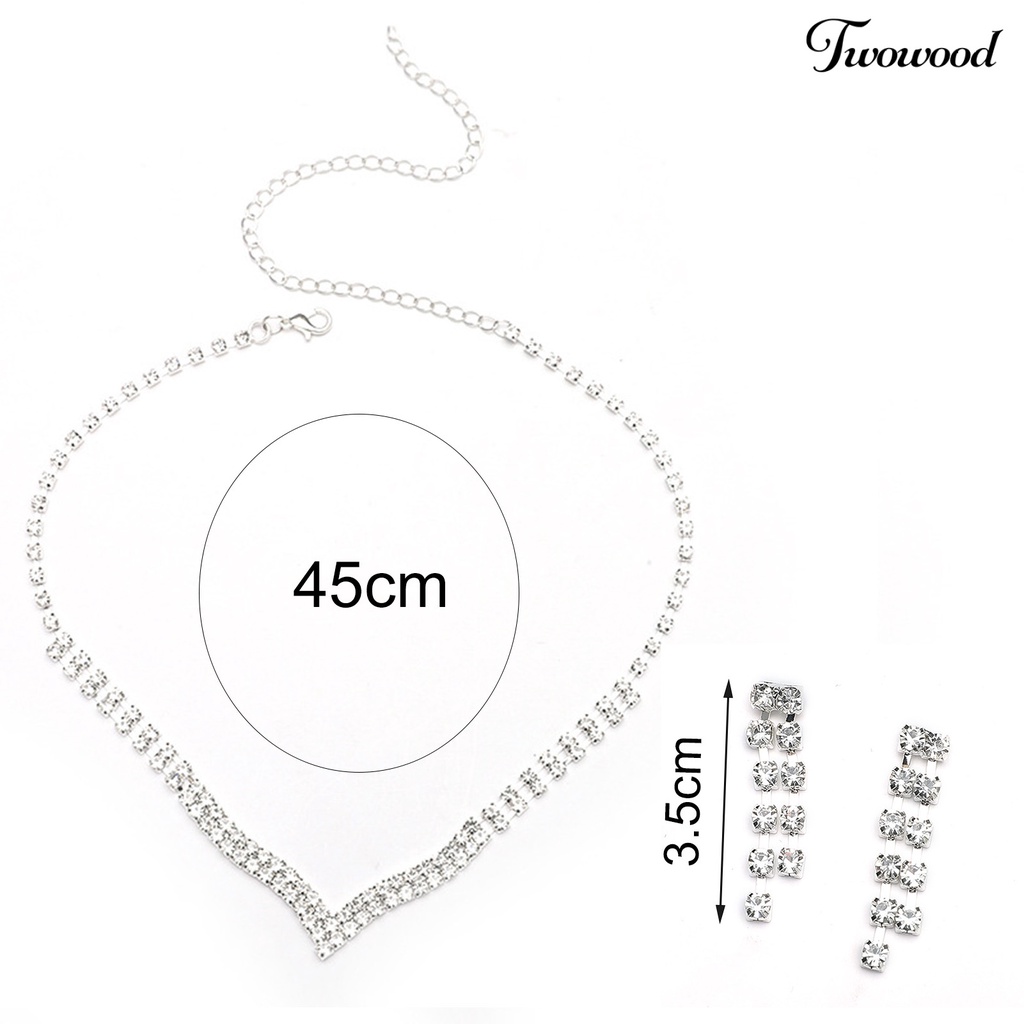 Twowood 1set Wanita Kalung Anting Jumbai Berlian Imitasi Perhiasan Set Perhiasan Indah Elegan Untuk Pakaian Sehari-Hari
